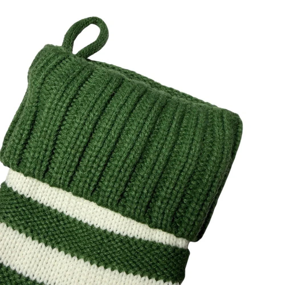 Target Wondershop Christmas Stocking Green White Stripe  Knit Plush Large Big